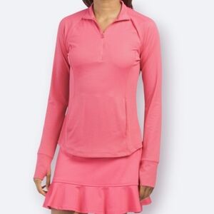 Golf Jacket Medium Tennis Textured Thumbholes 1/4 Zip Hot Pink